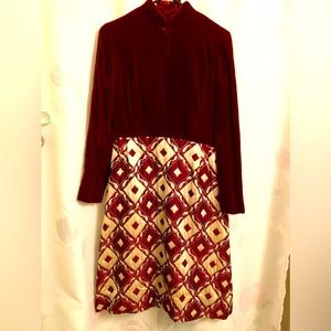 CEIL CHAPMAN burgandy velvet COCKTAIL made in hongkong BRITISH CROWN COLONY Era